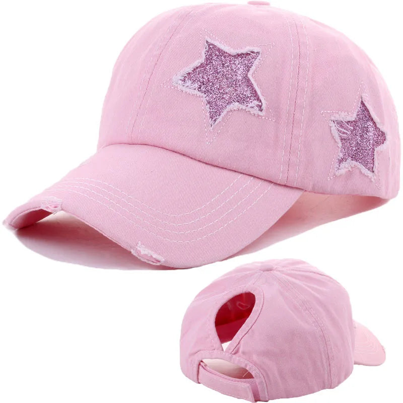 women's simple style star solid color curved eaves baseball cap