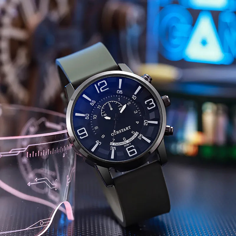 Direct sales Men's Watch  casual stereo digital live blue light glass quartz silicone watch men