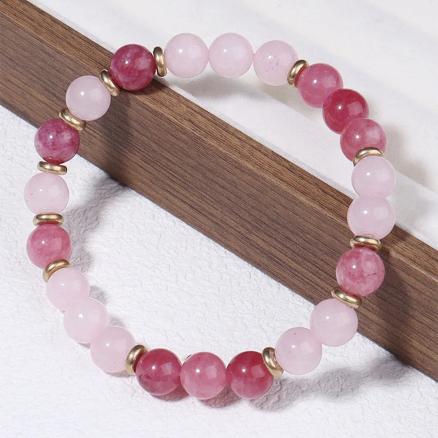 Powder crystal strawberry crystal natural stone beaded bracelet girls exquisite fashion small jewelry Yiwu stall commodity wholesale