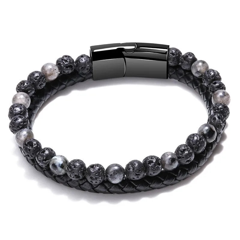 1 piece ethnic style twist alloy natural stone volcanic rock men's bracelets