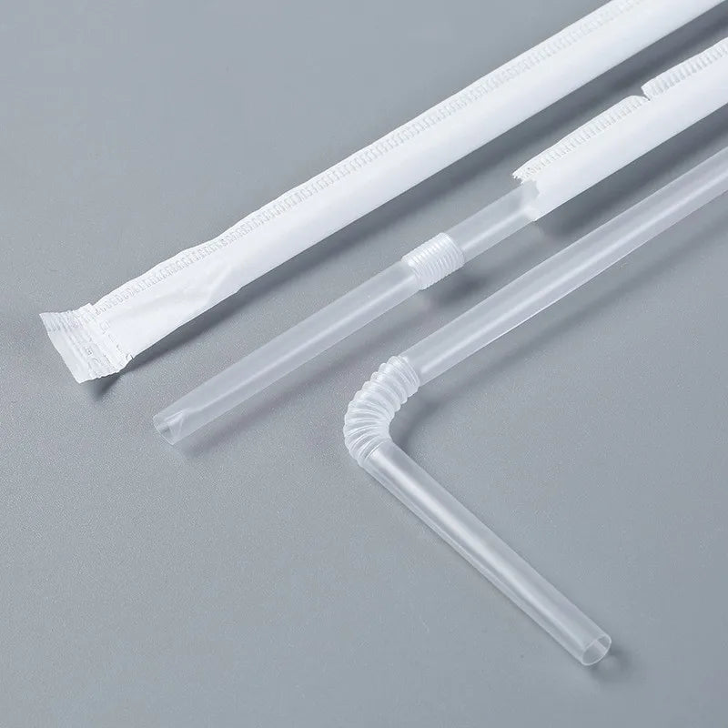 In stock wholesale disposable plastic straw soybean milk beverage thin straw black elbow independent packaging 100 pcs