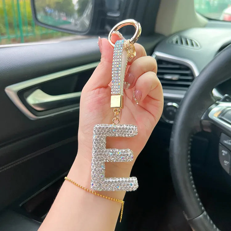 simple style letter rhinestone inlay rhinestones women's keychain