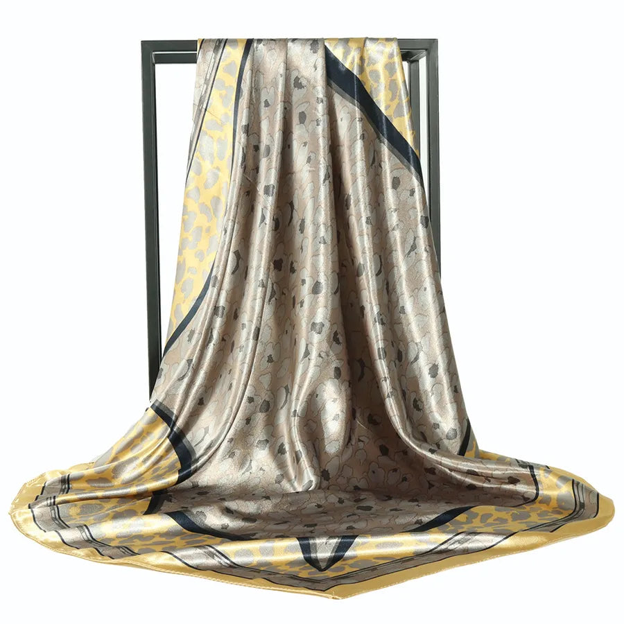 Unisex Vintage Style Leopard Satin Silk Scarf