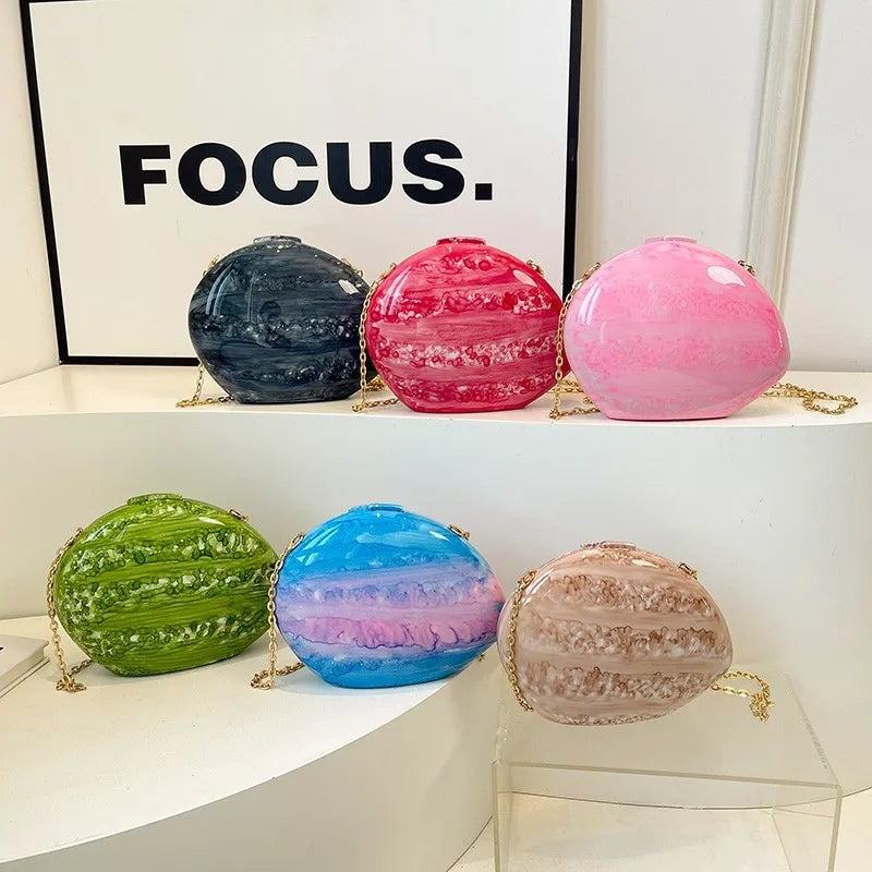 Pink Red Green Arylic Marble Oval Evening Bags