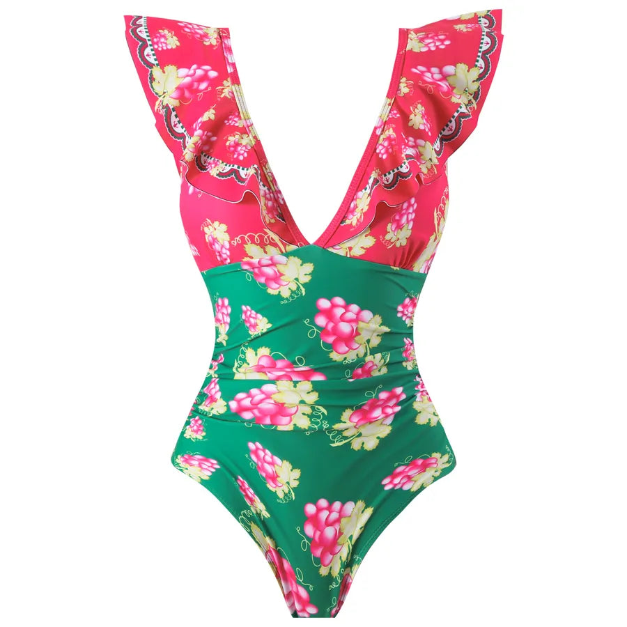 Women's Lady Modern Style Printing 2 Pieces Set One Piece Swimwear