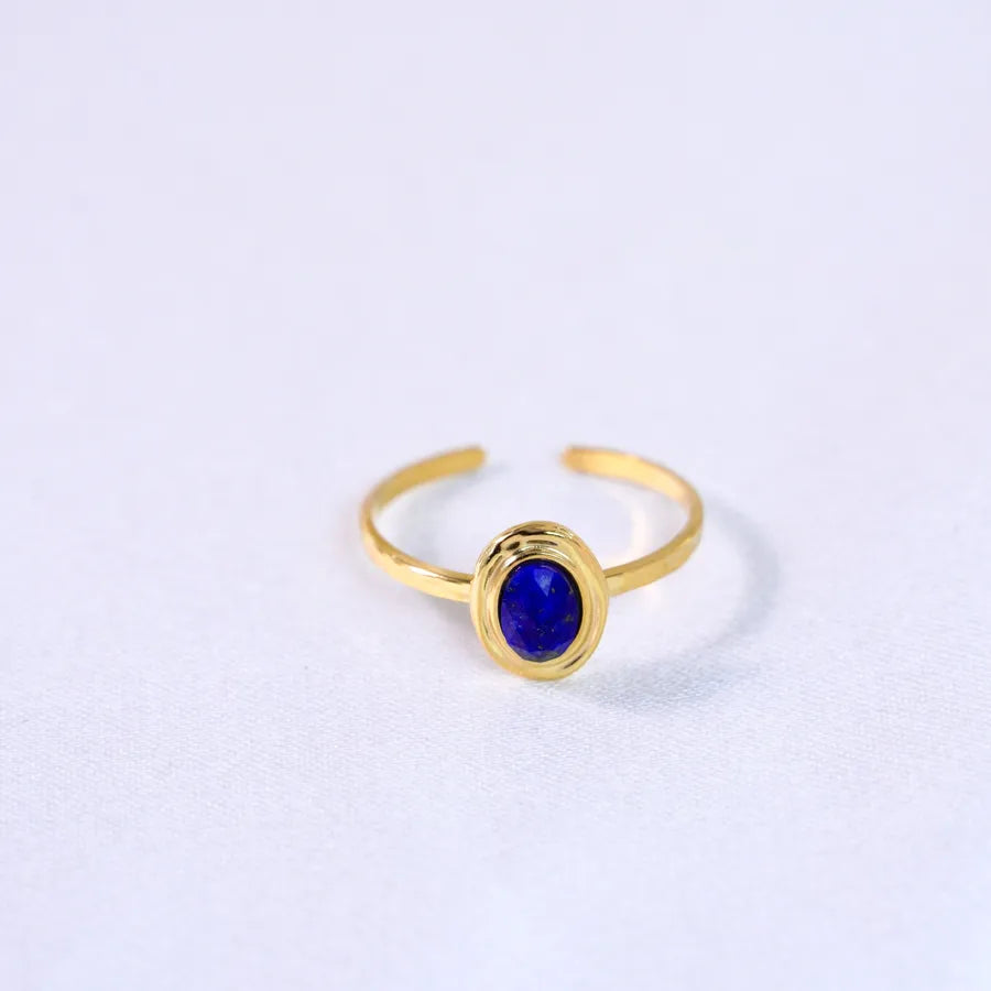 Retro French Style Geometric Titanium Steel Natural Stone Open Rings In Bulk