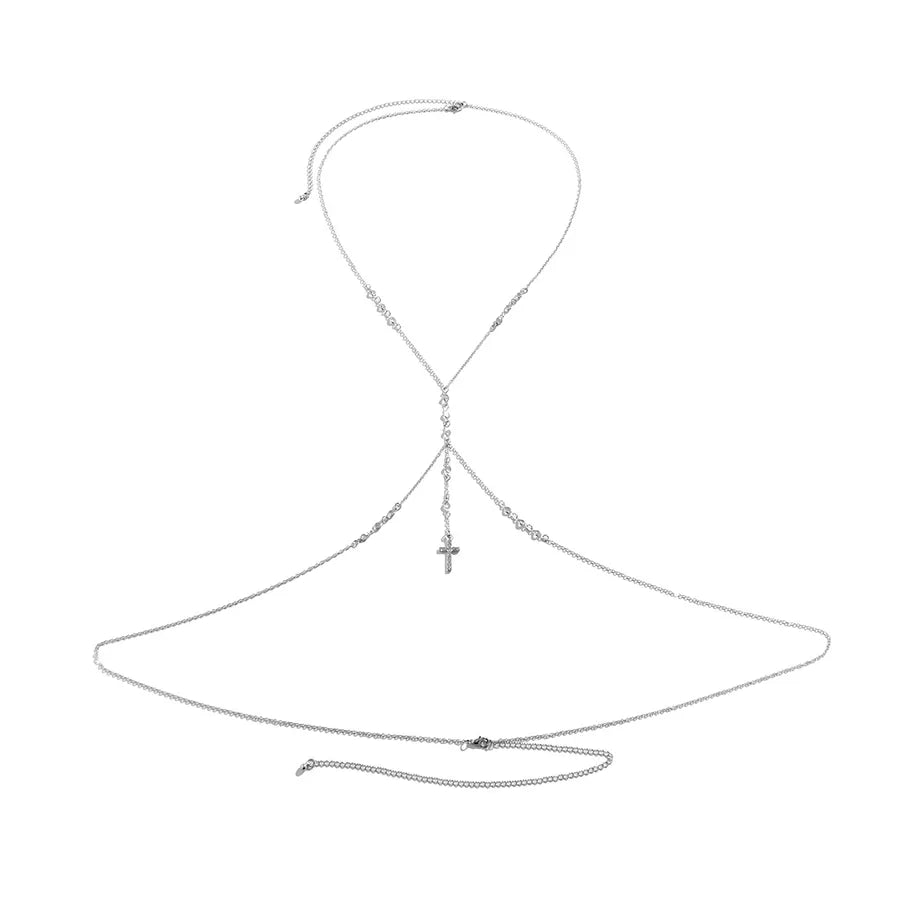fashion geometric artificial crystal metal body chain