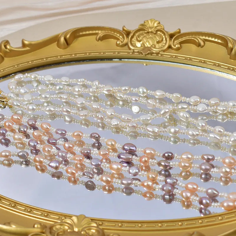 Natural Freshwater Pearl Necklace Women's Long Elegant Original Design Mixed Color Baroque Irregular Shape Straight Hole