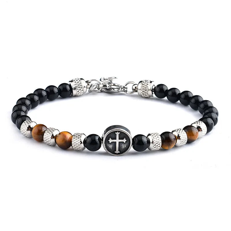 retro geometric stainless steel stone beaded men's bracelets