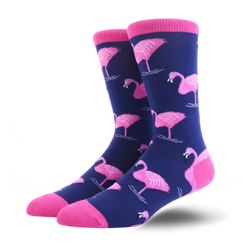 men's fashion animal cat elk nylon cotton jacquard crew socks