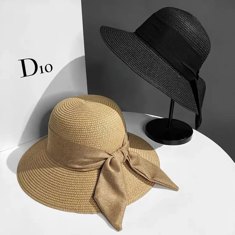 Women's Elegant Vacation Simple Style Bow Knot Big Eaves Straw Hat