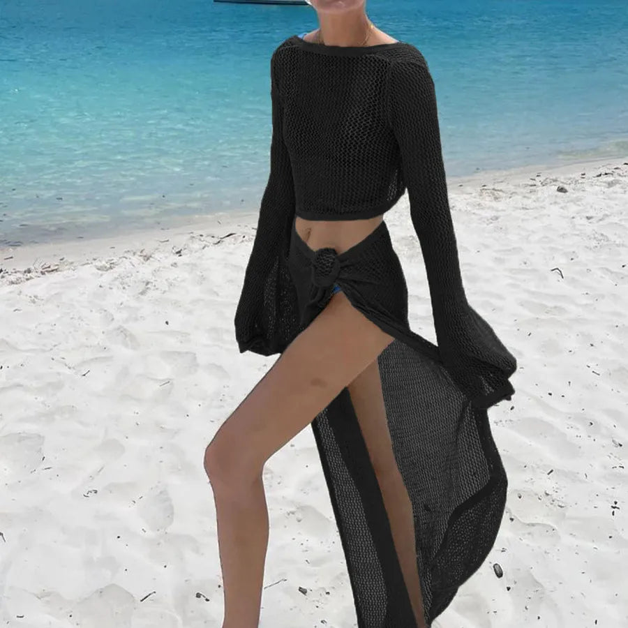Outdoor Beach Women's Sexy Solid Color knit Skirt Sets Skirt Sets