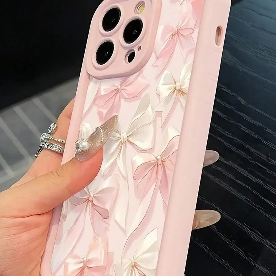 Silk Butterfly Knot Phone Case For iPhone 16 Pro Max Apple 15 Pro Staircase 14 13 12 Cute New Fashion TPU White Black