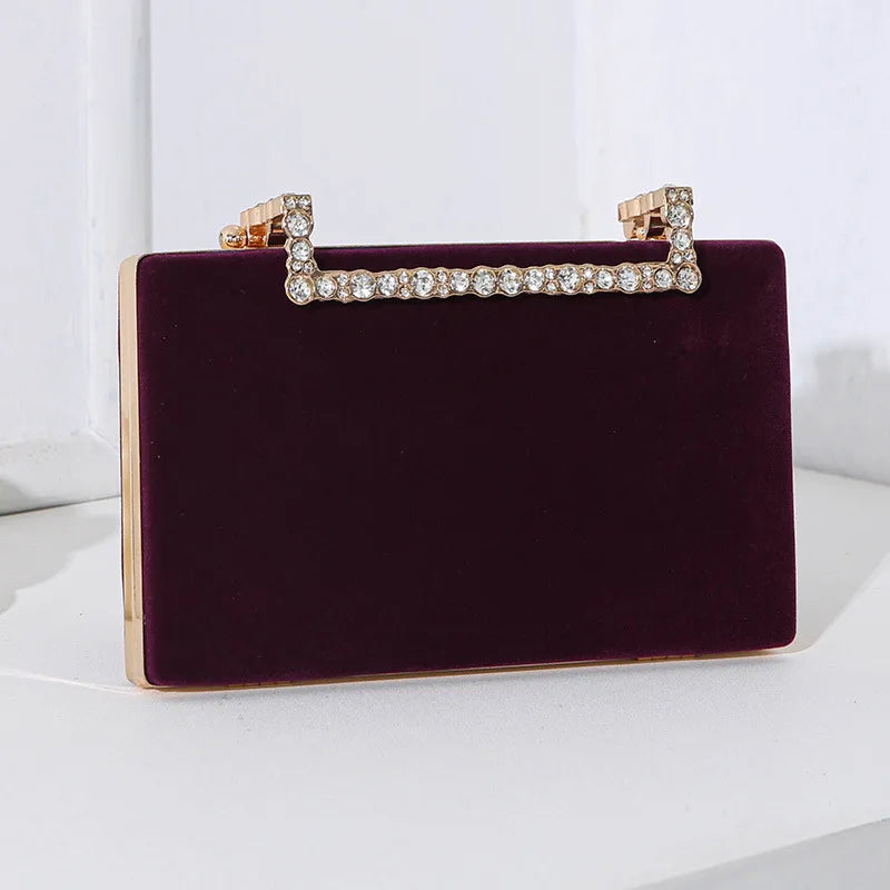 Black Red Wine Red velvet Solid Color Square Evening Bags