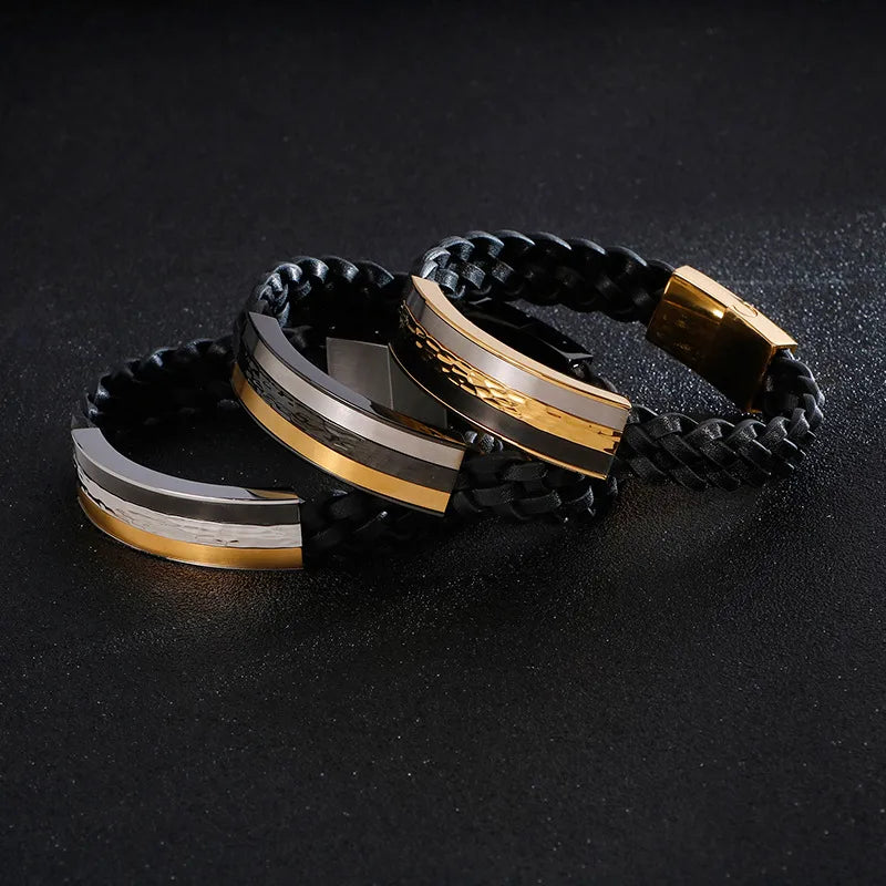 punk streetwear geometric titanium steel plating men's bangle