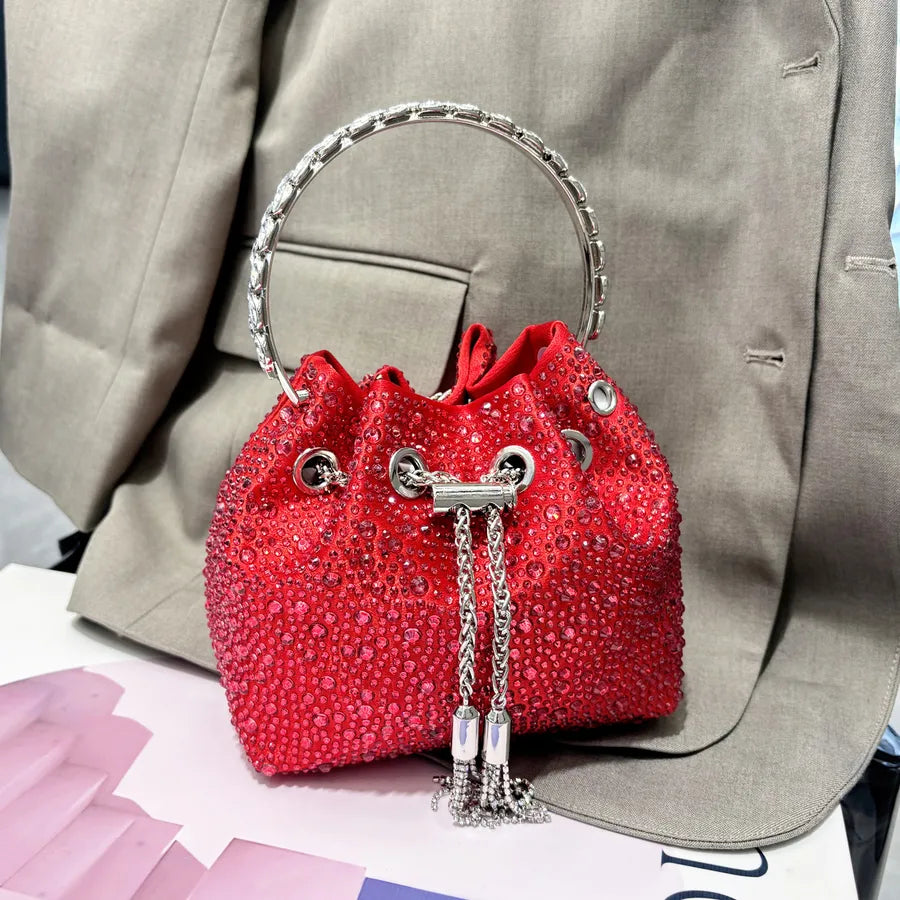 Red Purple Pu Leather Color Block Bucket Evening Bags