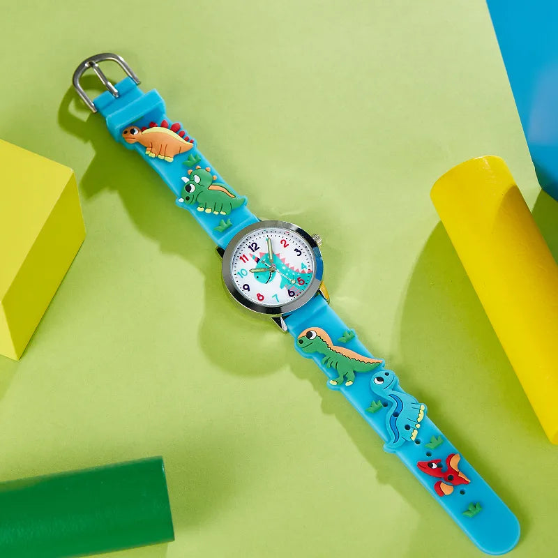 Cartoon Style Cute Dinosaur Buckle Pu Strap Quartz Watch