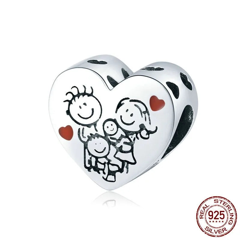 1 Piece 925 Sterling Silver Zircon Human Letter Heart Shape Polished Beads Jewelry Accessories