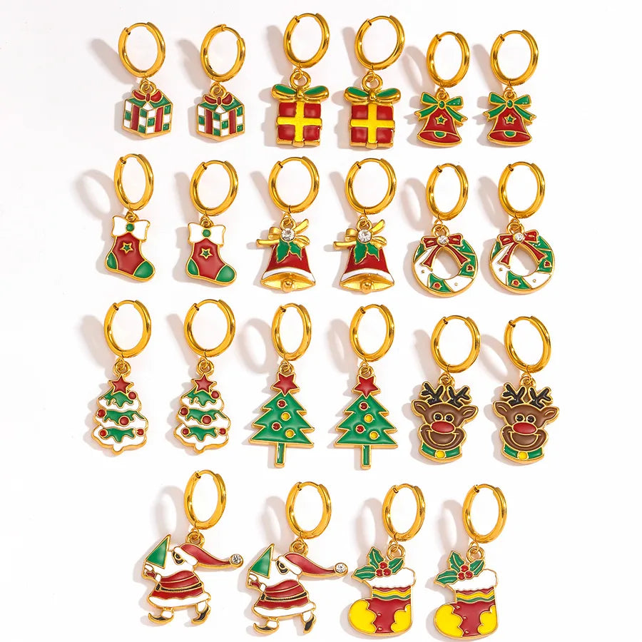 Christmas Santa Claus Ear Cuffs Titanium Steel 316L Quality Suitable For Commuting And Casual Occasions Drop Oil Earrings