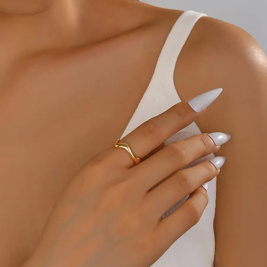 Wholesale Jewelry Classical Artistic Solid Color 304 Stainless Steel 14K Gold Plated Rings
