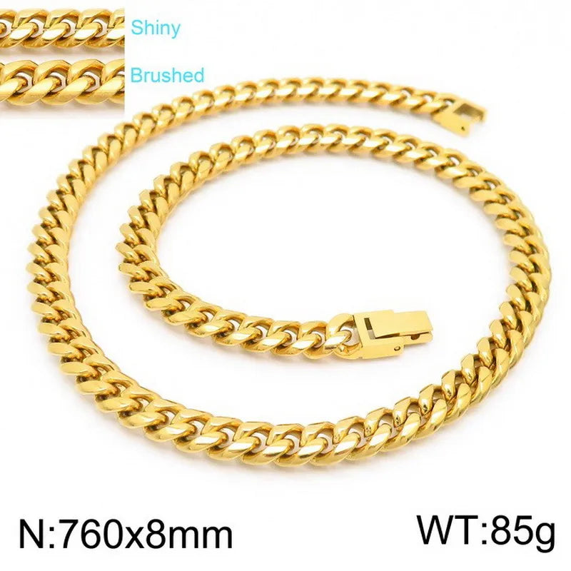 Rock Streetwear Geometric Titanium Steel 18K Gold Plated Men's Bracelets Necklace