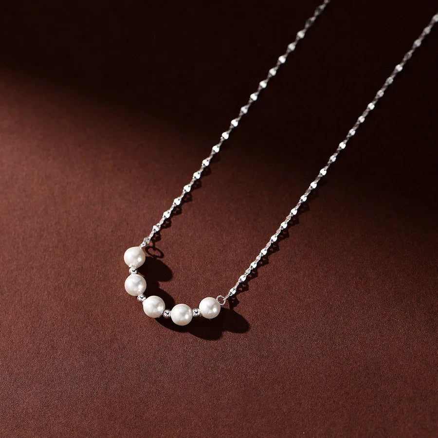 Wholesale Jewelry Elegant Luxurious Queen Round Simple Artificial Pearl Titanium Steel Beaded Necklace