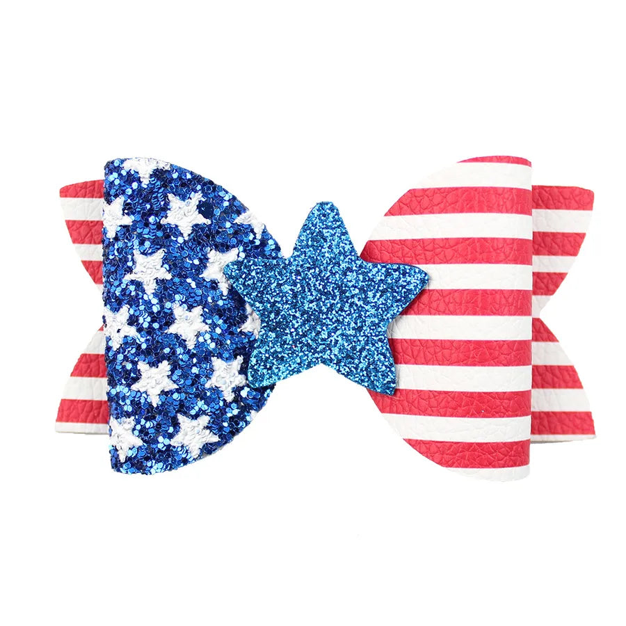New July 4 US National Day Shining Stars Bow Pair Clip Independence Day Patriotic Girl Hair Accessories