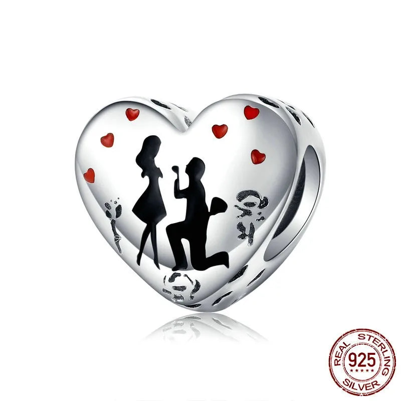 1 Piece 925 Sterling Silver Zircon Human Letter Heart Shape Polished Beads Jewelry Accessories