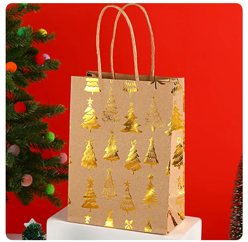 Christmas Snowflake Handbag Christmas Tree Deer Holiday Gift Bag Flat Bottom Party Kraft Paper Bag General Occasion Paper Bag