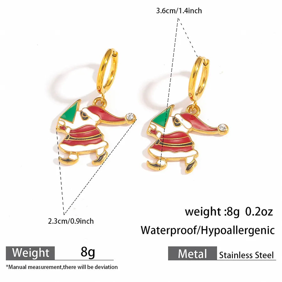 Christmas Santa Claus Ear Cuffs Titanium Steel 316L Quality Suitable For Commuting And Casual Occasions Drop Oil Earrings