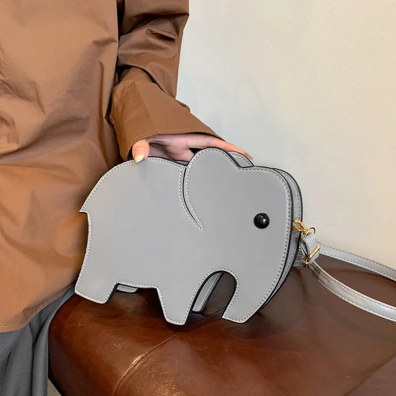 Women's PU Elephant Cute Sewing Thread Square Zipper Crossbody Bag
