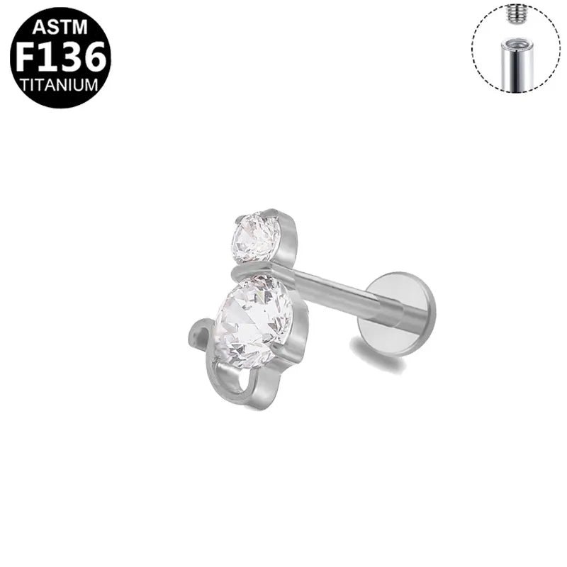 1 Piece Lip Rings Simple Style Shiny Animal Star Titanium Alloy Plating Inlay Zircon 14K Gold Plated White Gold Plated Lip Rings Ear Cartilage Rings & Studs