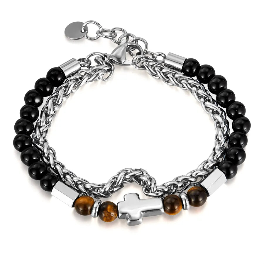 Casual Retro Cross 304 Stainless Steel Tiger Eye Unisex Bracelets