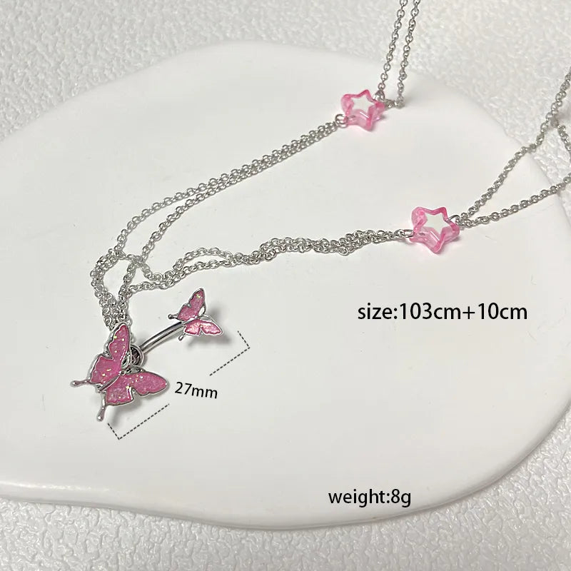 IG Style Simple Style Heart Shape Butterfly 316 Stainless Steel  Alloy Copper Plating Butterfly Inlay Rhinestones Zircon White Gold Plated Gold Plated Women's Waist Chain