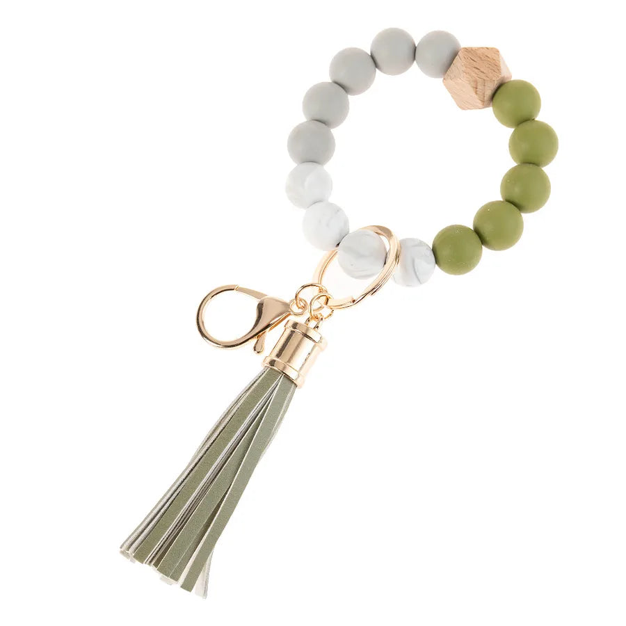 simple style color block silica gel beaded women's keychain 1 piece