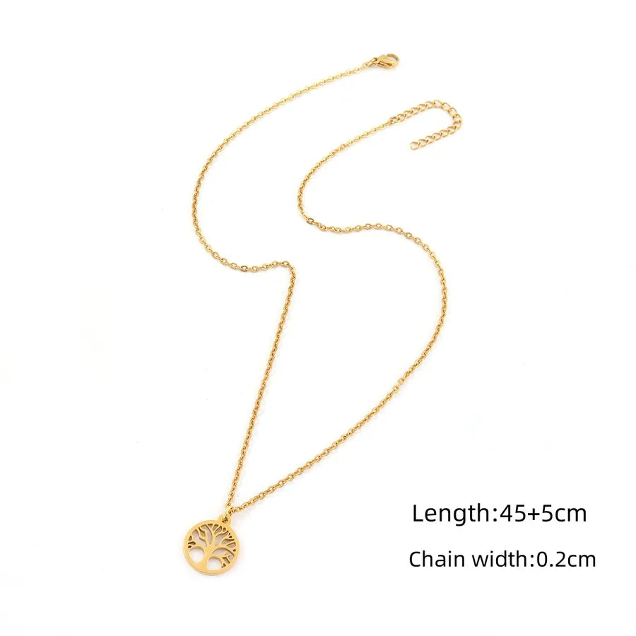 Wholesale Jewelry Elegant Simple Style Classic Style Round Life Tree 201 Stainless Steel 304 Stainless Steel Pendant Necklace cable chain