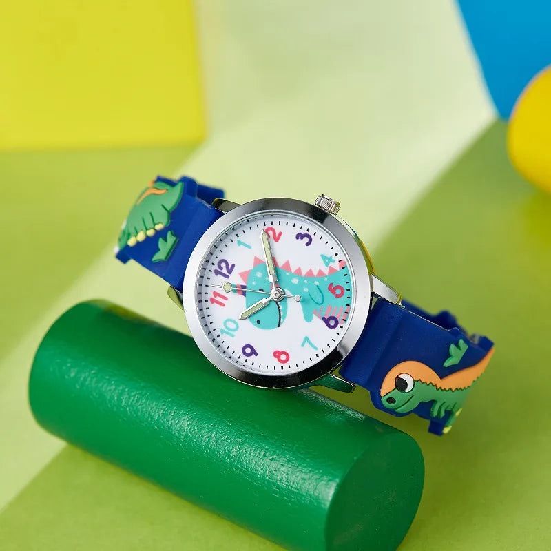 Cartoon Style Cute Dinosaur Buckle Pu Strap Quartz Watch