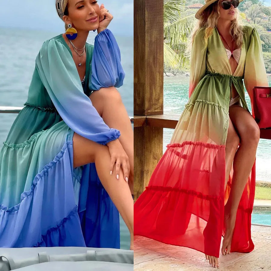 Women's Color Block Vacation Beach Cover Ups