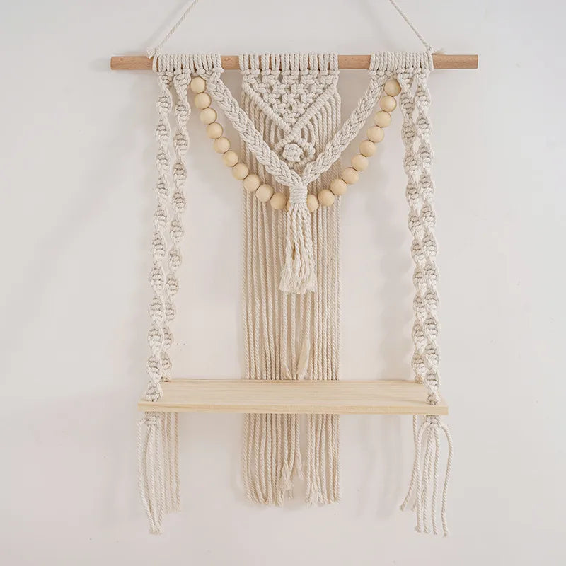 New Hand-woven Tapestry Shelf Cotton Rope Wall Hanging Bohemian Storage Rack Hotel Homestay Children's Room Hanging Decoration