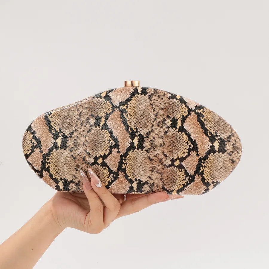 Acrylic Ladies Clutch Bag Shoulder Crossbody Snake Skin Pattern Fashionable Evening Handbag Oval Shape Single Shoulder Bag