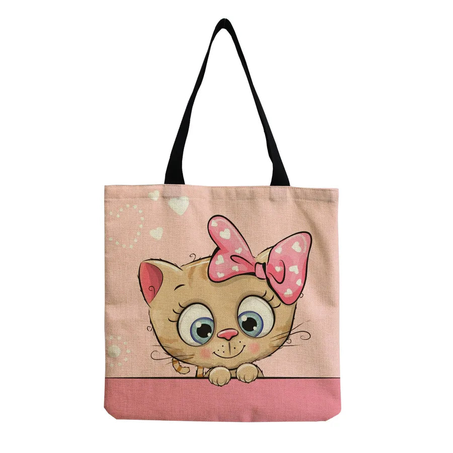 Women's Cute Animal Cartoon Linen Shopping bags