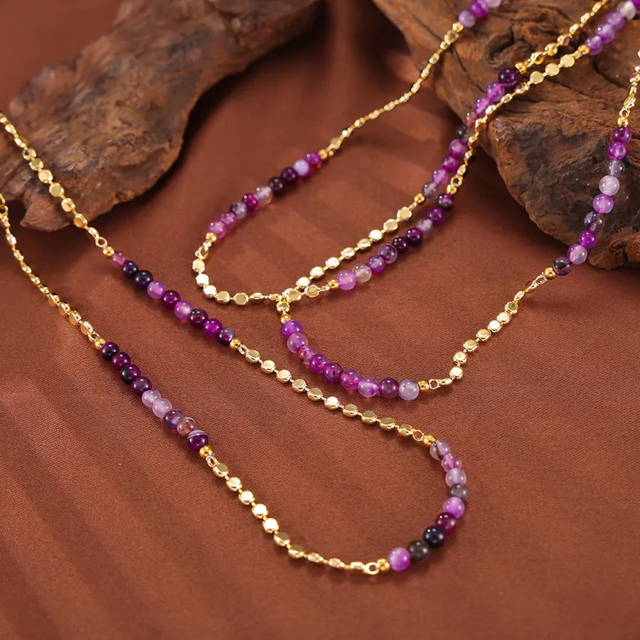 Elegant Bohemian Simple Style Round natural stone Agate 18K Gold Plated Necklace In Bulk