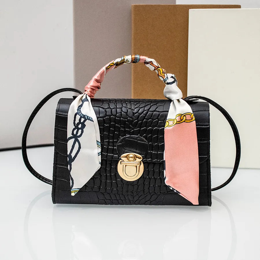 Women's PU Printing Solid Color Classic Style Streetwear Square Lock clasp Shoulder Bag Handbag Square Bag