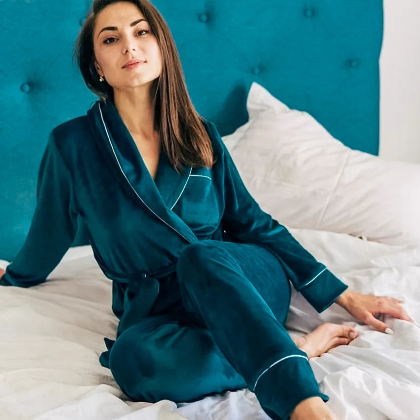 Home Women's Vacation Simple Style Solid Color Polyester Fleece Pants Sets Pajama Sets