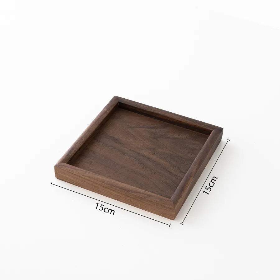 Walnut Wood Jewelry Display Tray Ring Earring Bracelet Storage Plate Photo Prop Geometry Pattern Solid Wood Antique Style