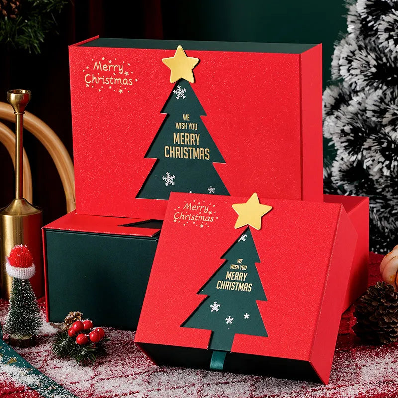 Large Red Christmas Gift Box New Design New Year's Eve Gift Packaging Box Peaceful Apple Scarf Blank Gift Box Foldable Gift Box