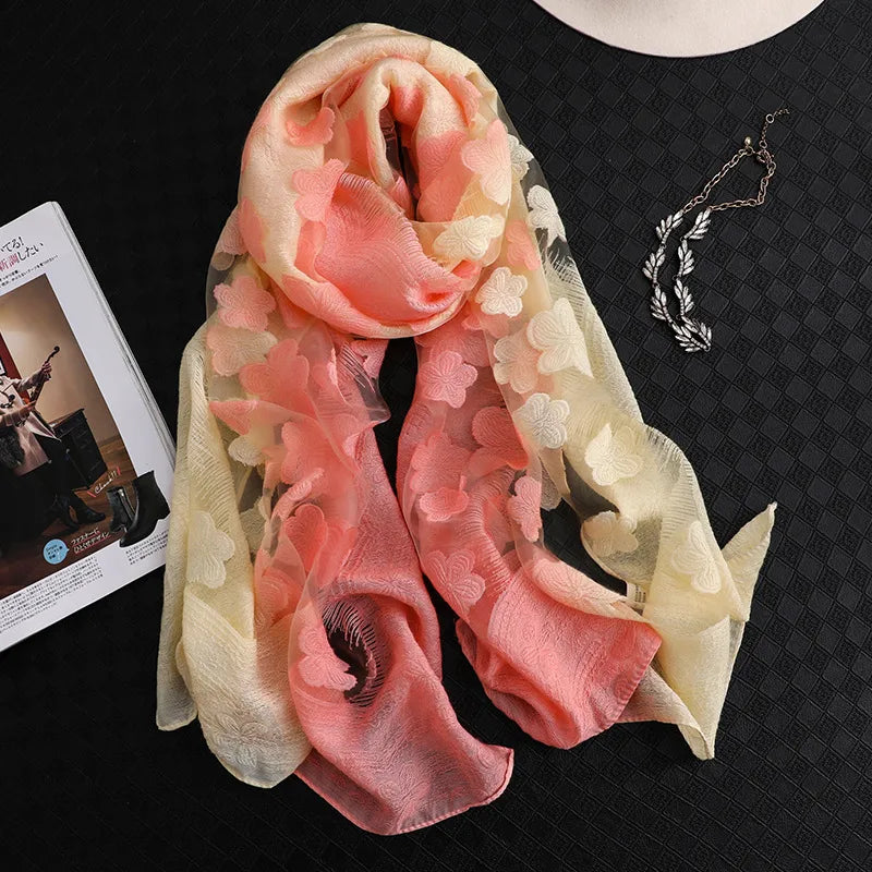 Women's Elegant Flower Polyester Silk Scarf