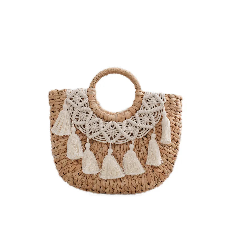 Women's Medium Aquatic Plants Solid Color Elegant Streetwear Straw Square Open Handbag