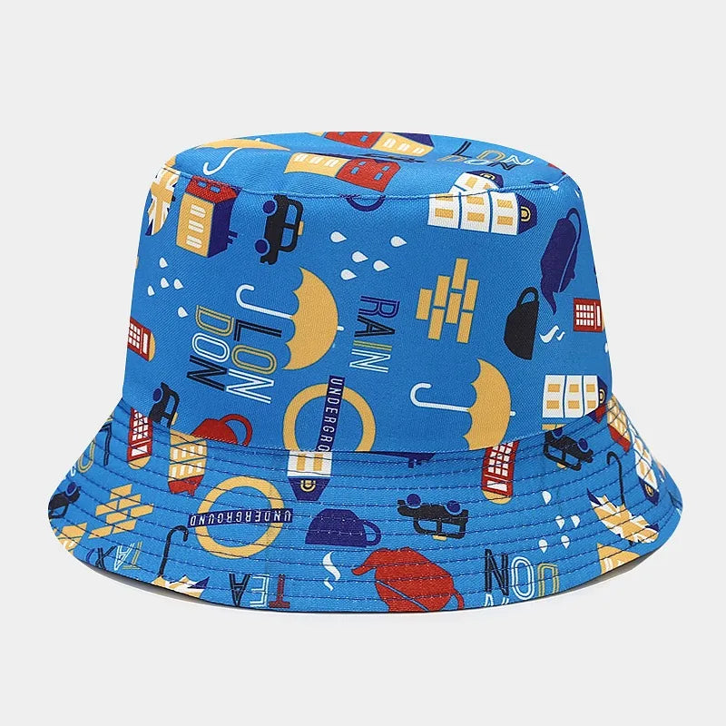 women's elegant basic graffiti printing flat eaves bucket hat