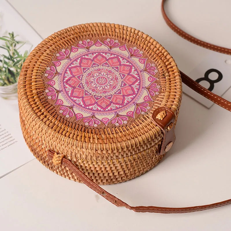 Special Sale Rattan Ins Butterfly Bag Mori Style Vintage Artistic Handmade Flower Petal Bag Woven Bag PU Belt